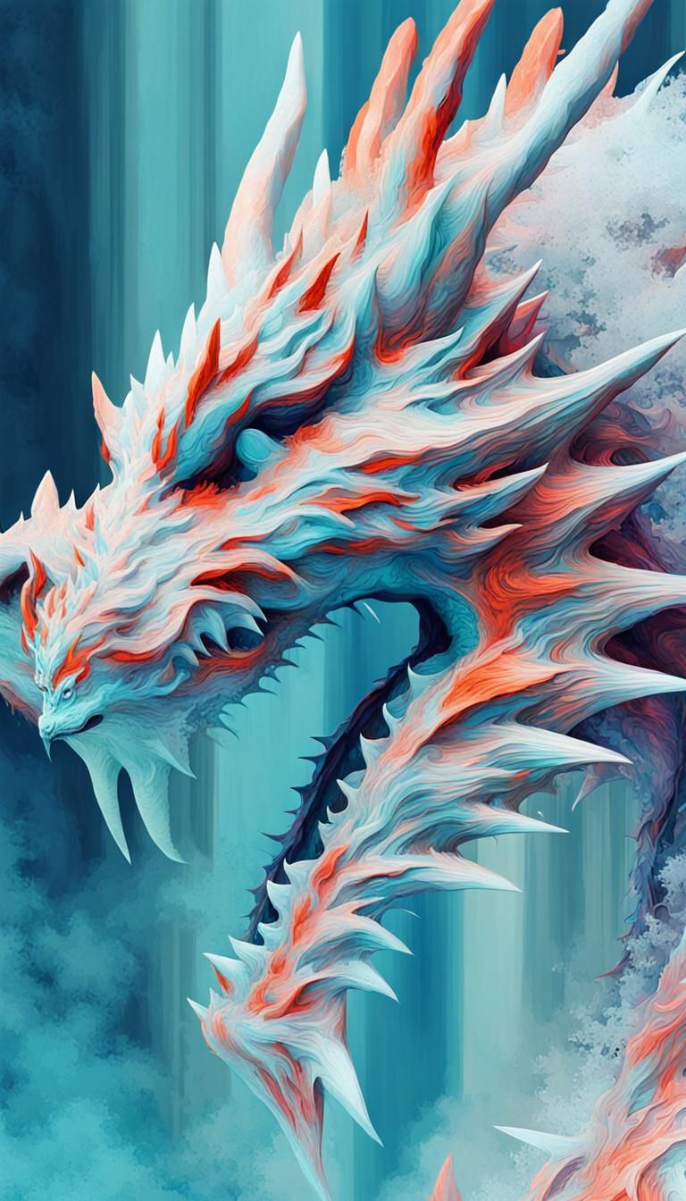 Digital Glitch Ice Dragon Abstract Art