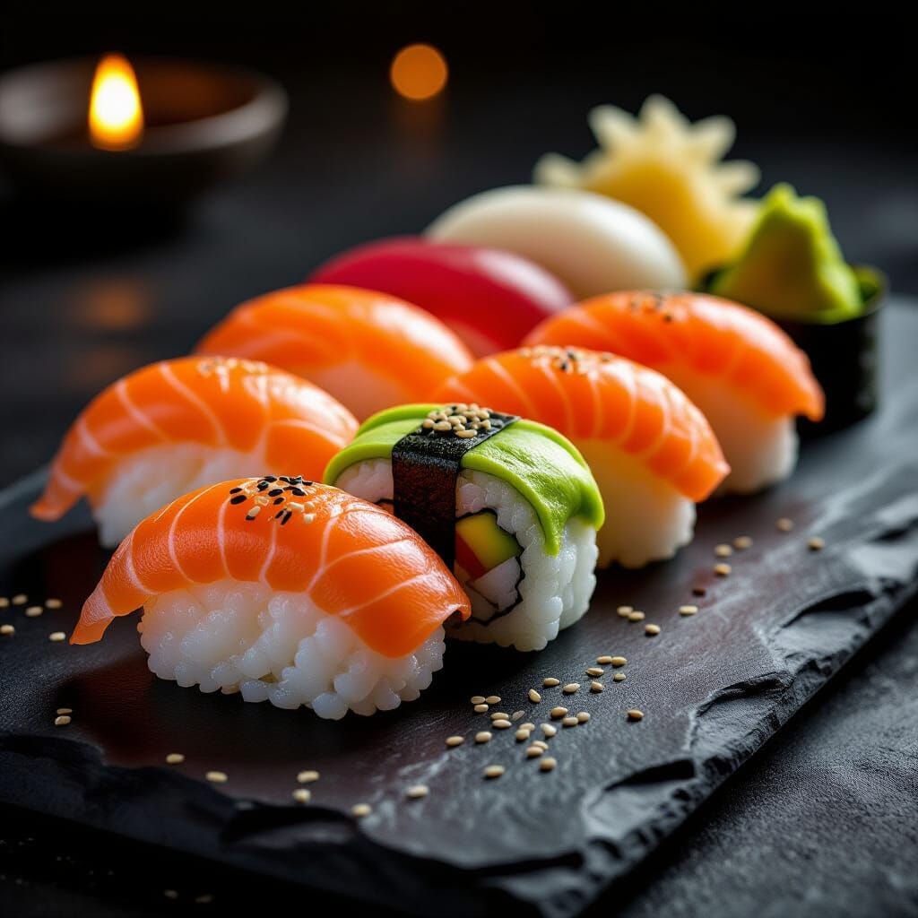 Artistic Sushi Platter: Fresh Nigiri, Sashimi & Maki Rolls