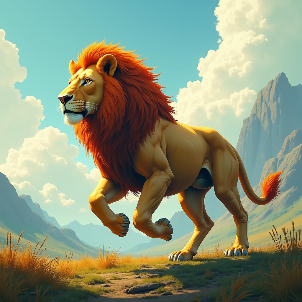 Majestic Lion-Horse Hybrid in Fantasy Landscape