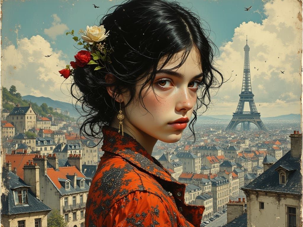 Woman on Paris Rooftops: Detailed Concept Art