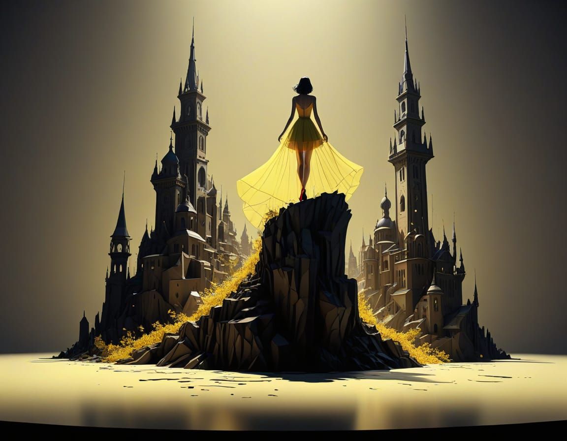 Ethereal Goddess in Vibrant Cityscape - Surrealistic Digital...