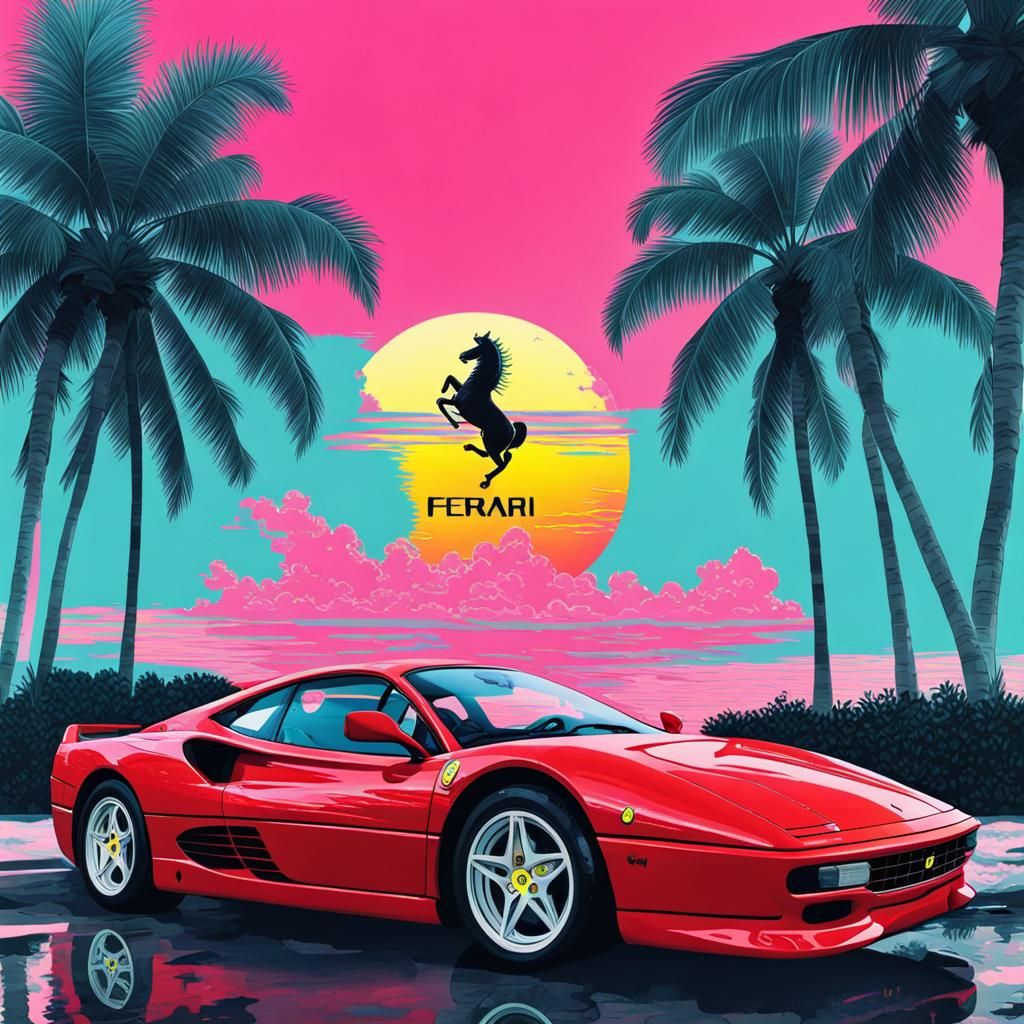 Vaporwave Ferrari in Miami