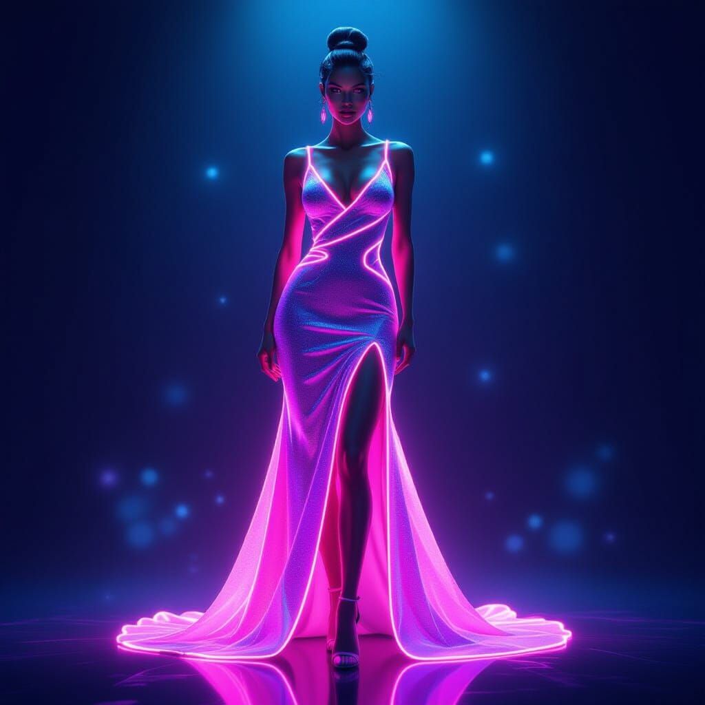 Neon Dress on Stunning Female Silhouette
