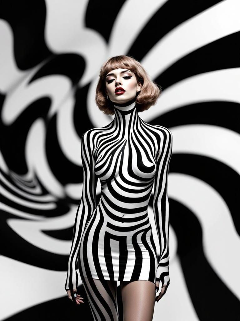 Optical Illusion Woman in Vasarely and Favre Style