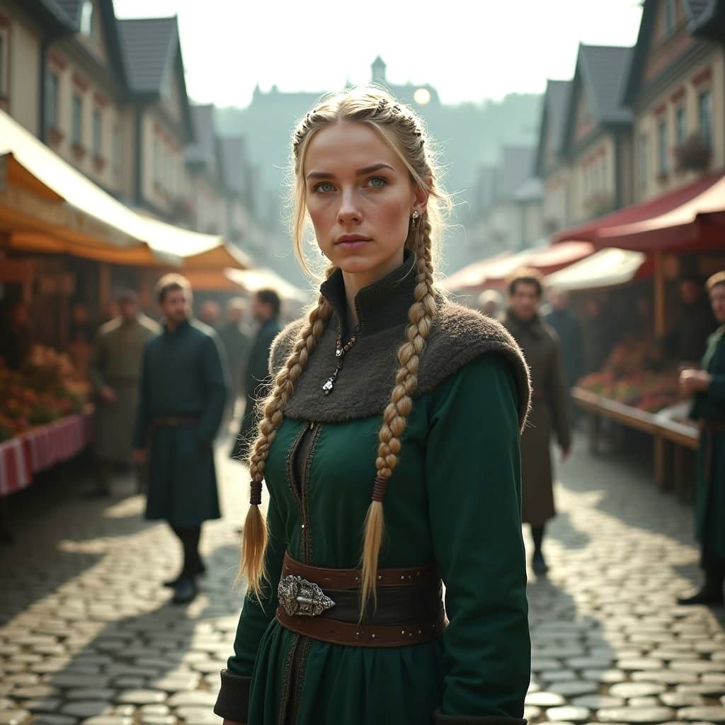 Nordic Woman Portrait in Fantasy Town Square