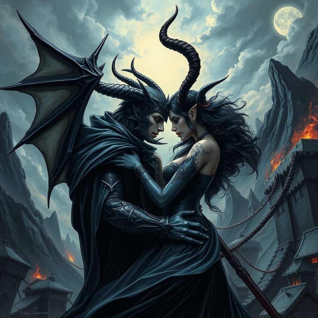 Forbidden Love: Darkness and Demon Witch Embrace