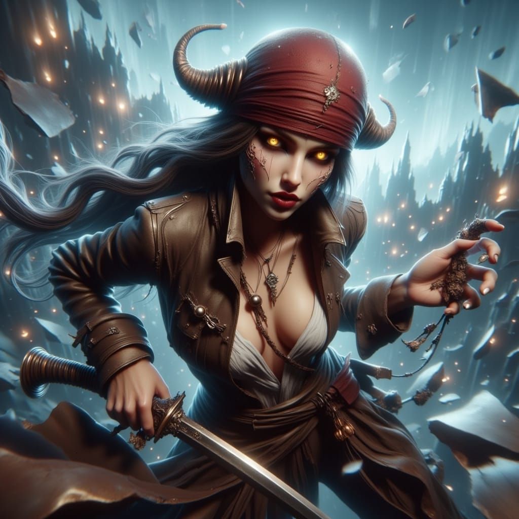 Ork Pirate Girl with Tusks, Matte Painting
