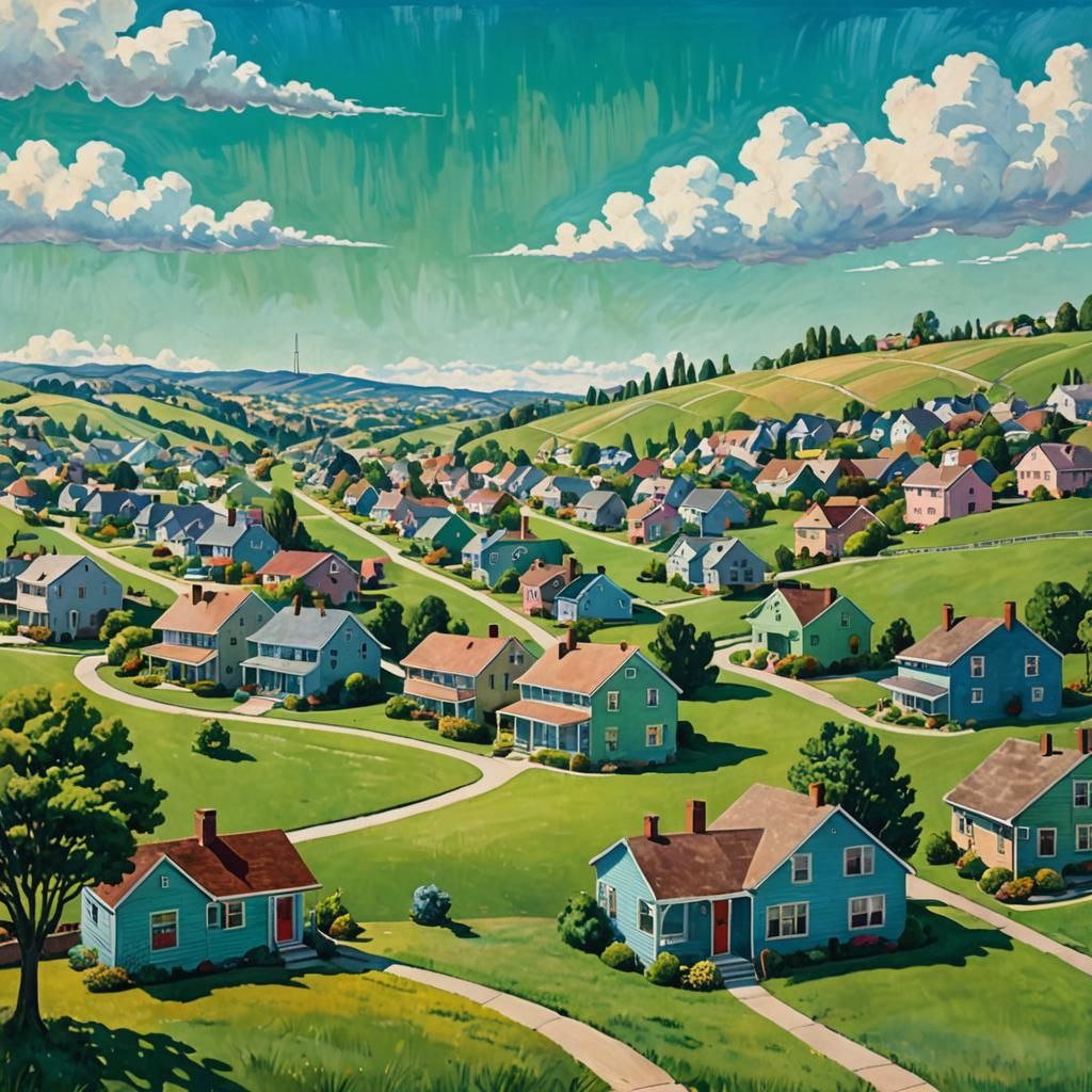 Surreal 1950s Suburb Painted by Giant Hand