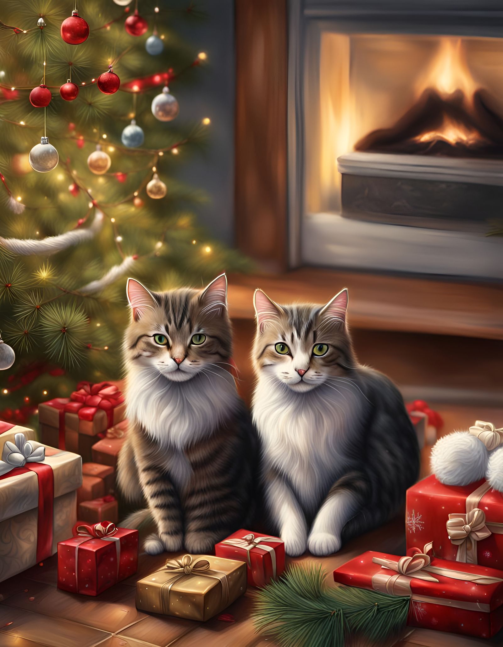 Cozy Christmas Cats in Photorealistic Detail