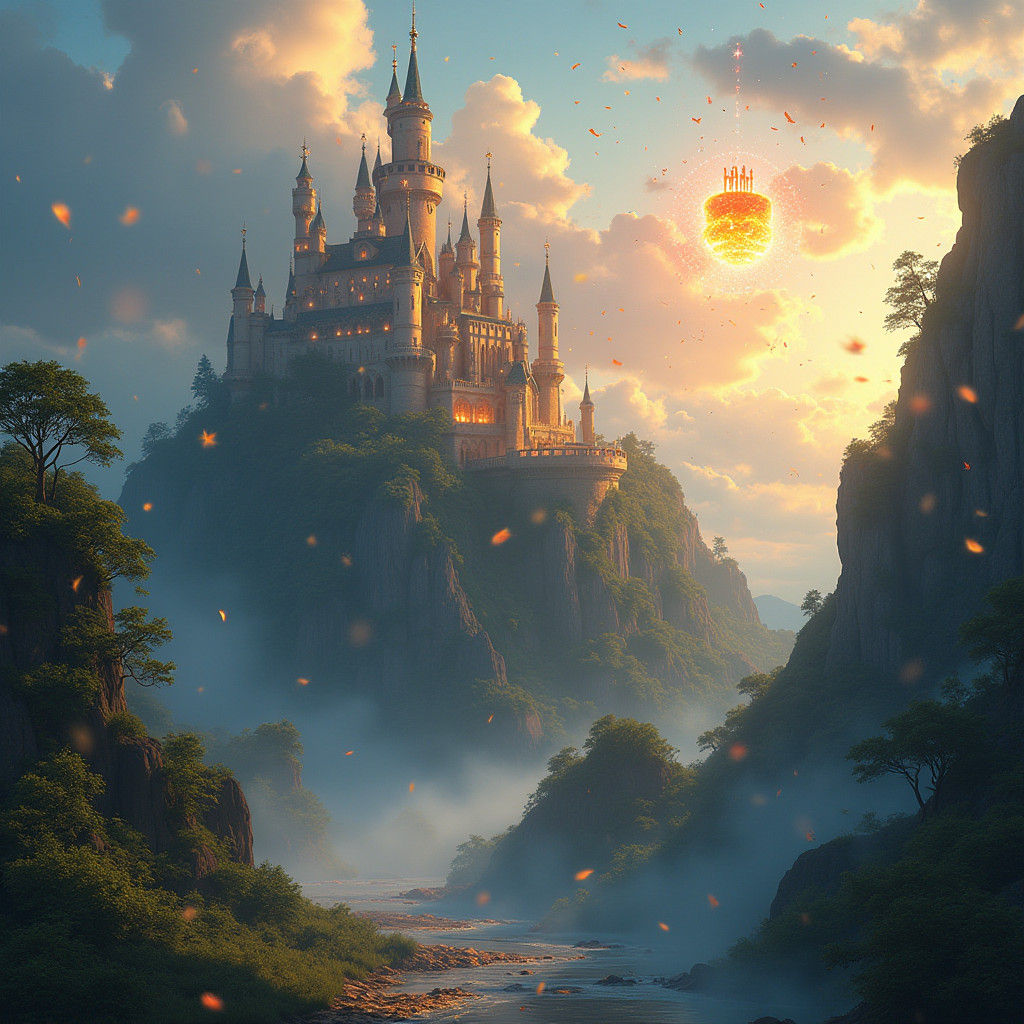 Fantasy Castle with Fairy and Cake, Matte Painting
