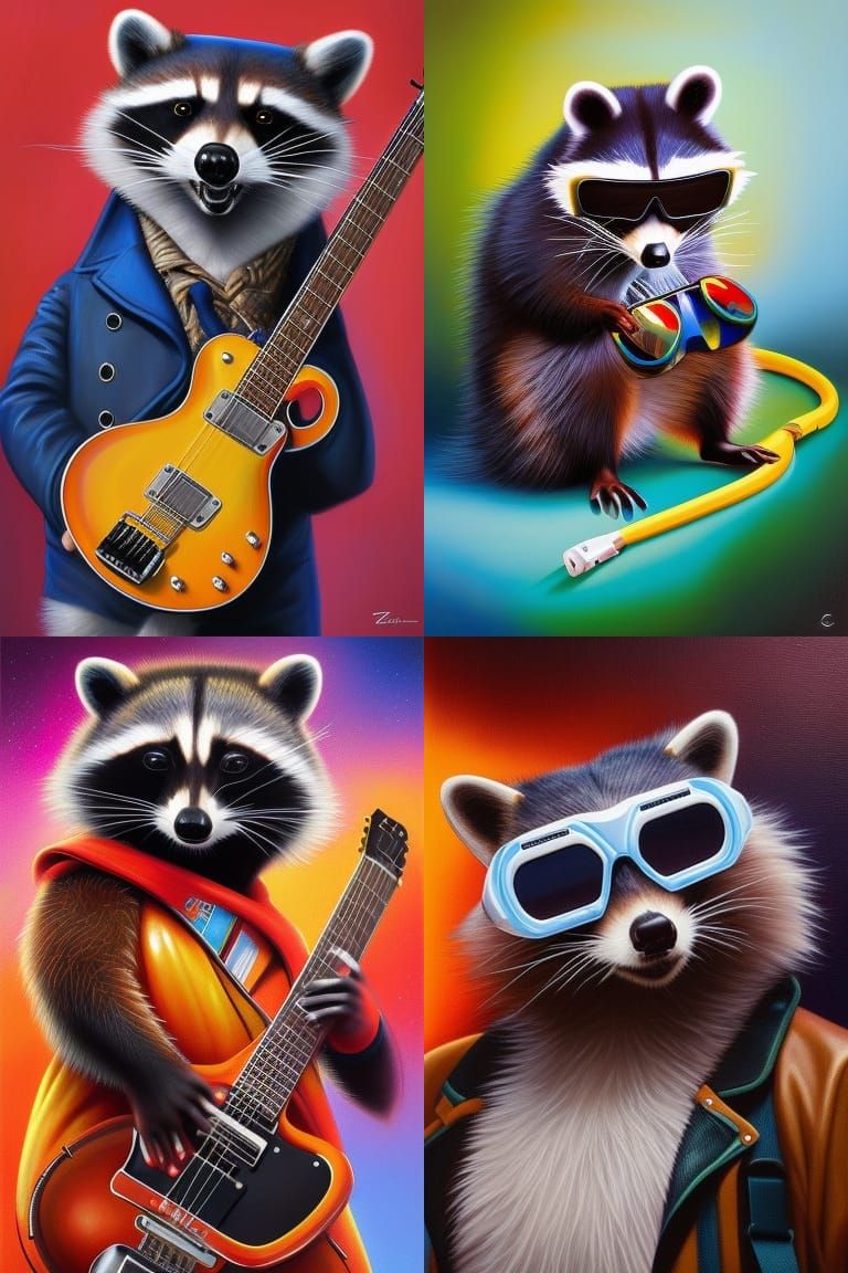 Raccoon Rock Star in Leather Plays Guitar