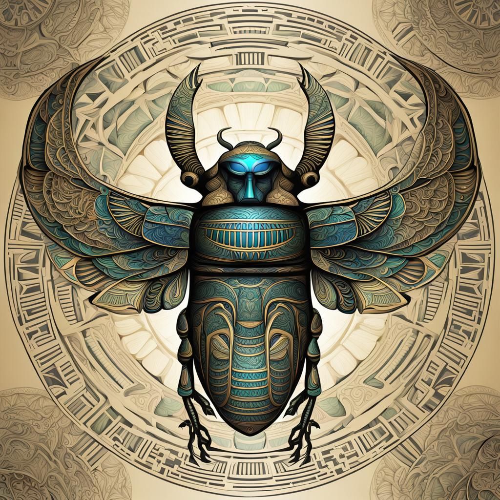 Egyptian Winged Scarab in Abstract Fractal Design