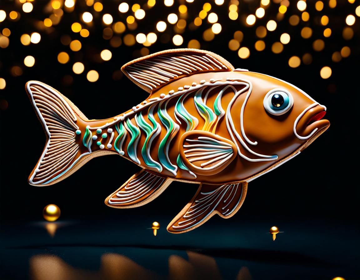 Festive Gingerbread Cookie in Shape of Swimming Fish