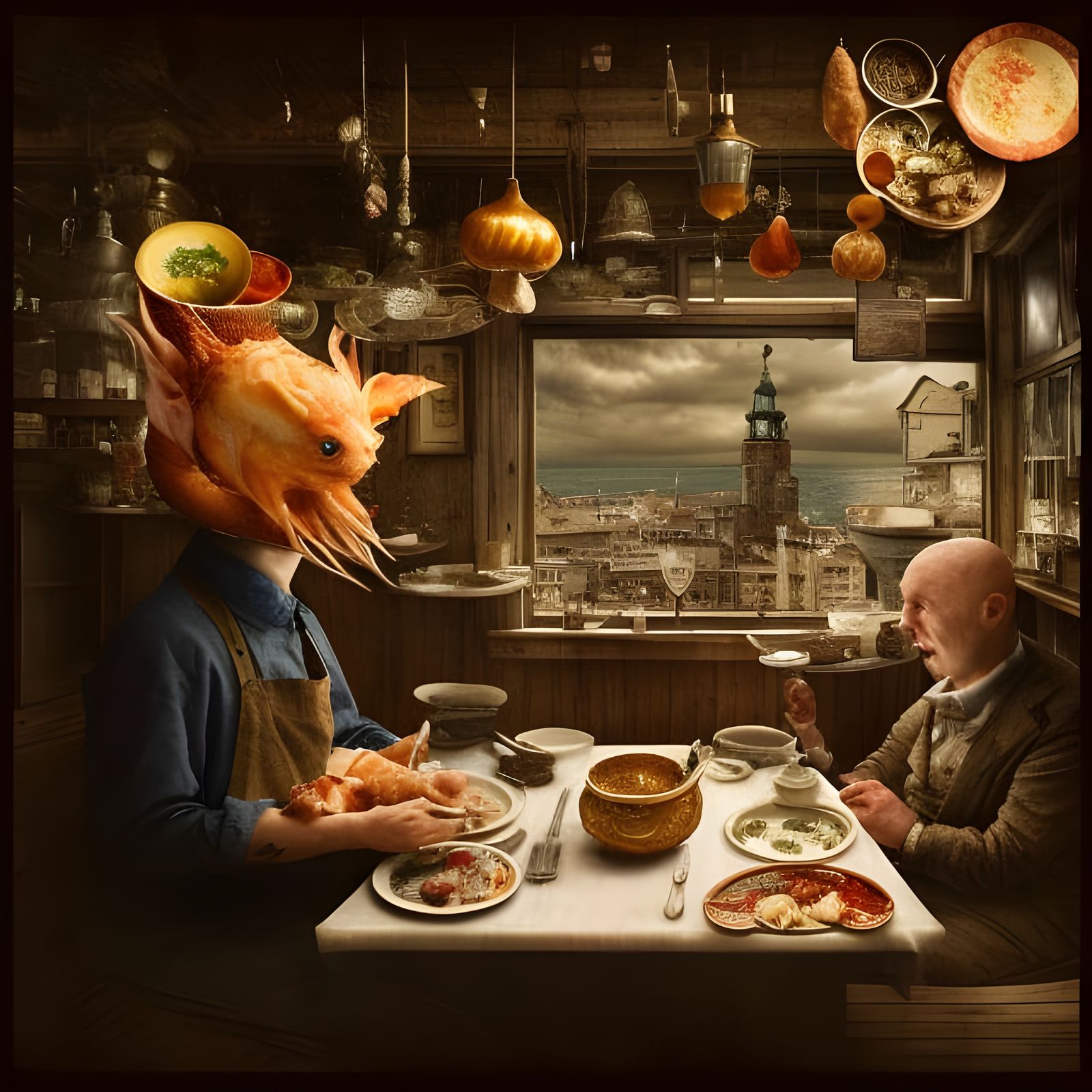 Hyperrealistic Waiter Taking Dinner Order in Detailed Style