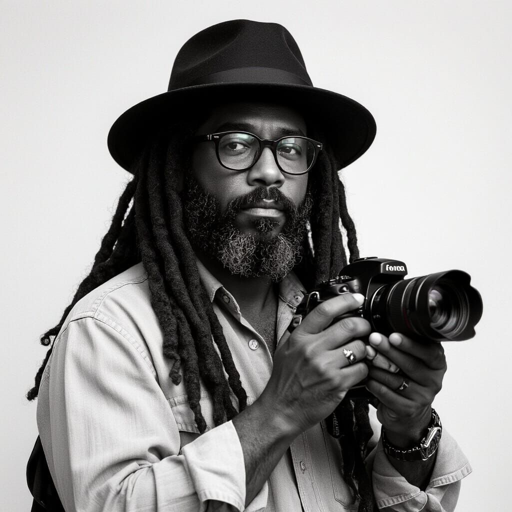 High-Contrast Portrait of Afro Latino Filmmaker with Dreadlo...