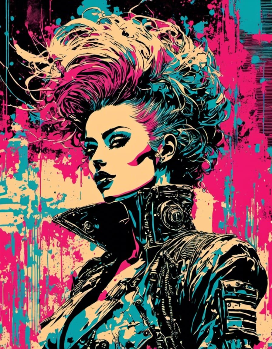 Cyberpunk Punkrocker in Vaporwave Retro Art Style