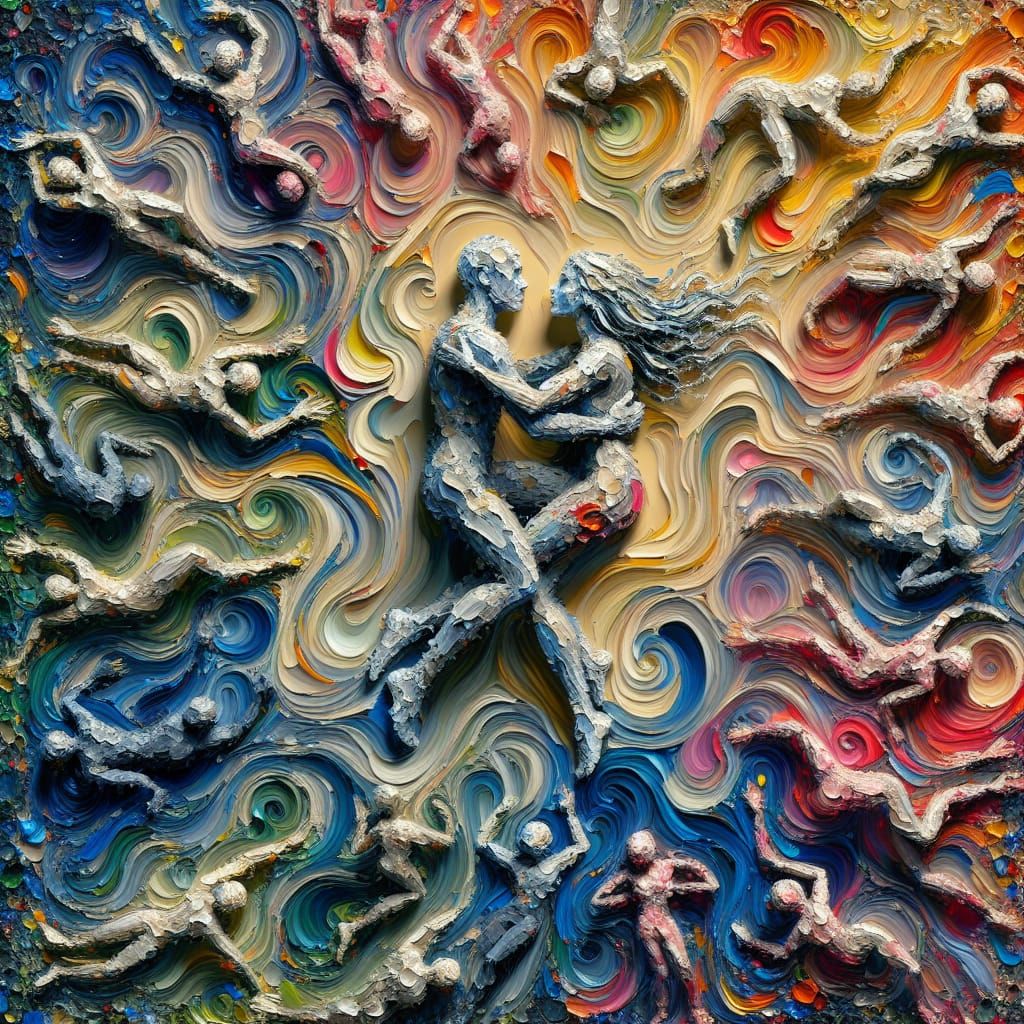 Melting Couple in Impasto Style Embrace