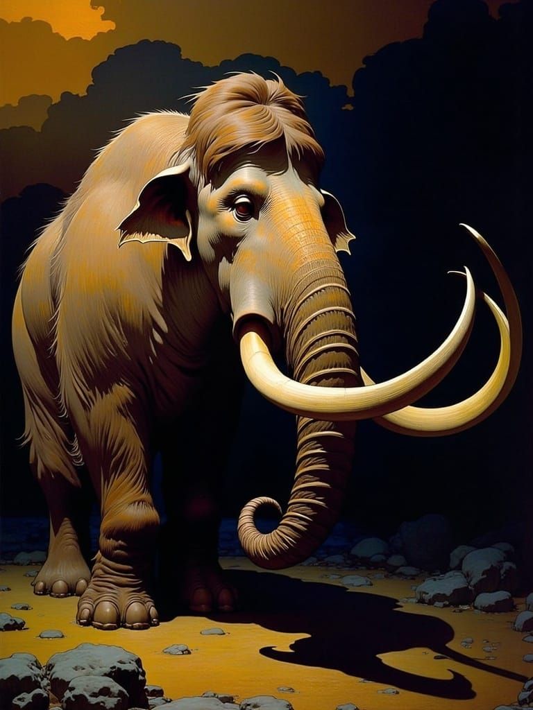 Dutch Golden Age Wooly Mammoth in Warm Chiaroscuro