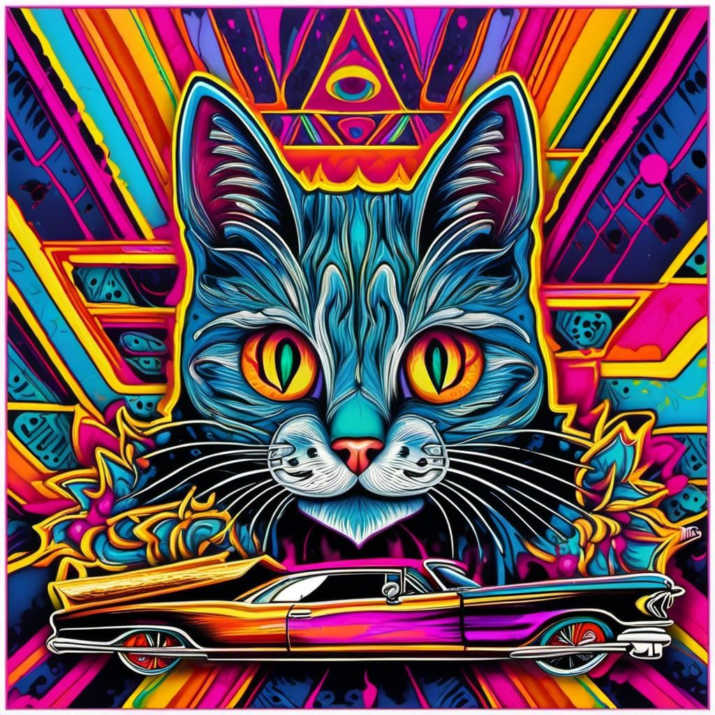 Airbrushed Lowrider Cat in Pop Art Style