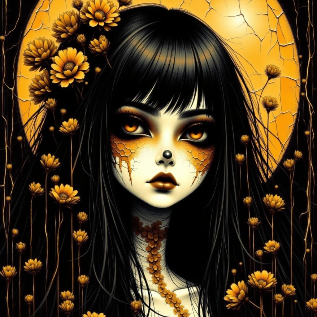 Gothic Day of the Dead Doll in Moonlight