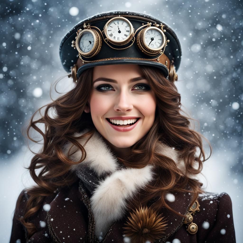 Steampunk Girl Portrait in Winter Wonderland