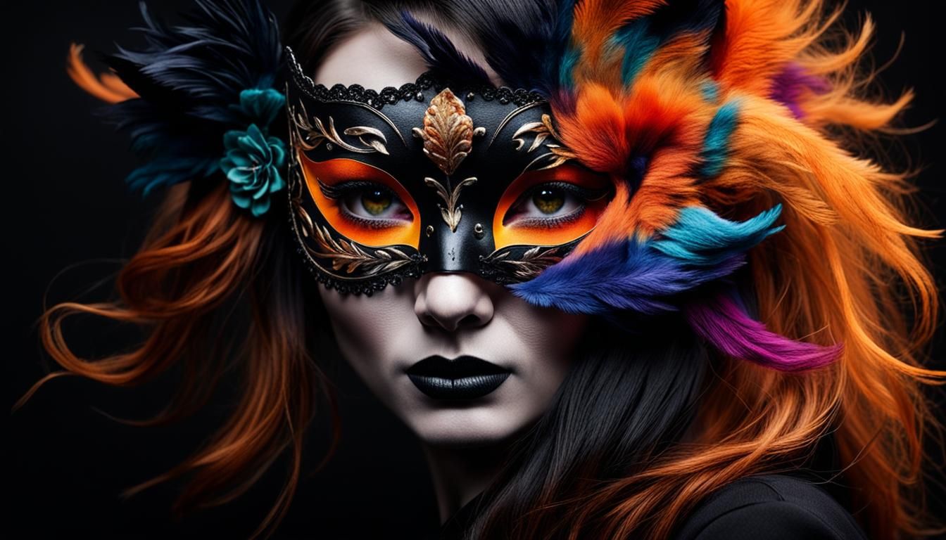 Mysterious Woman with Colorful Fox Eye Mask