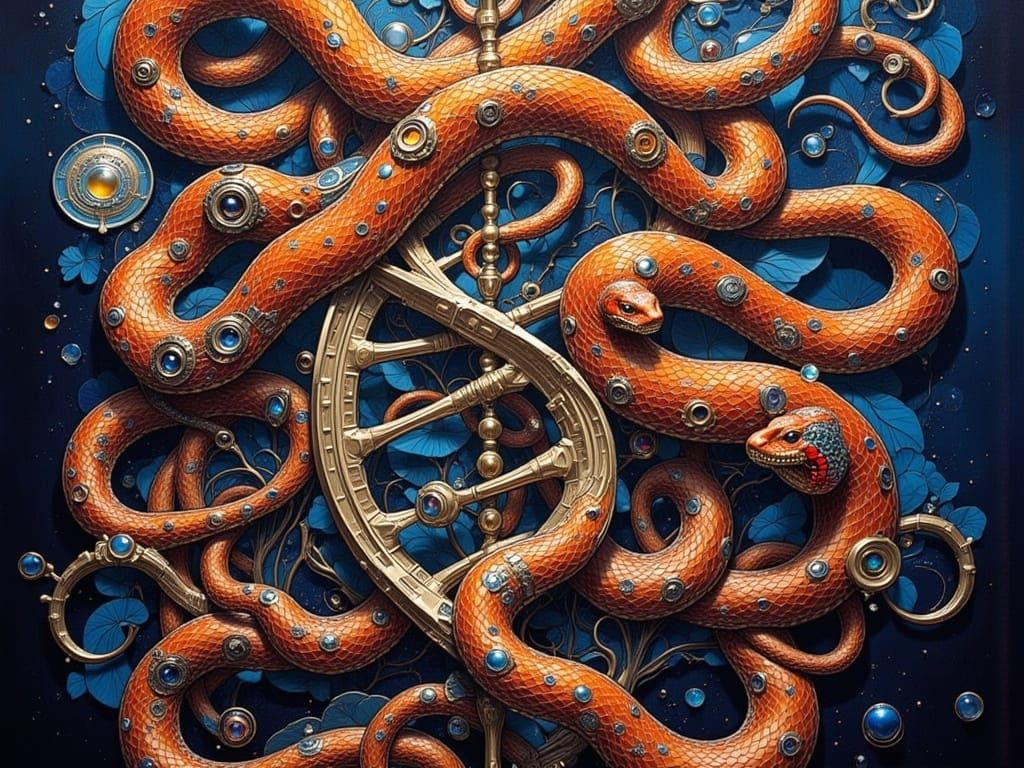 Snake DNA Helix in Art Nouveau and Deco Styles
