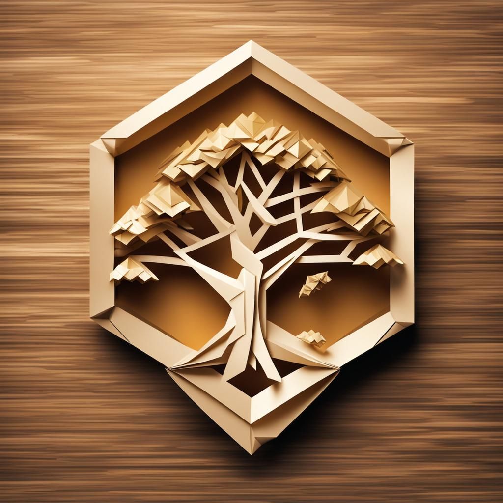 Origami Oak Tree Logo in Papercraft Style