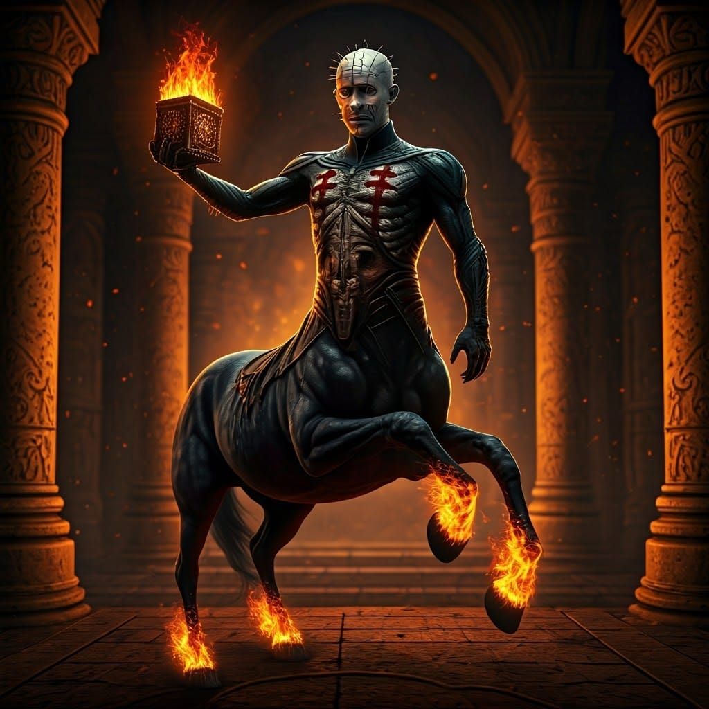 A hyperrealistic Pinhead Centaur with the lower body of a bl...