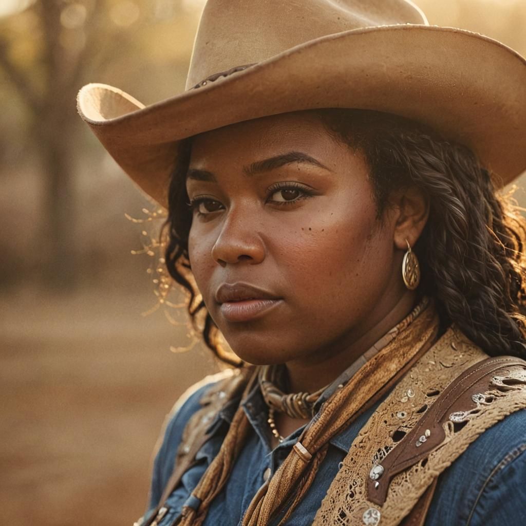 African American Cowgirl Portrait in Western Realism