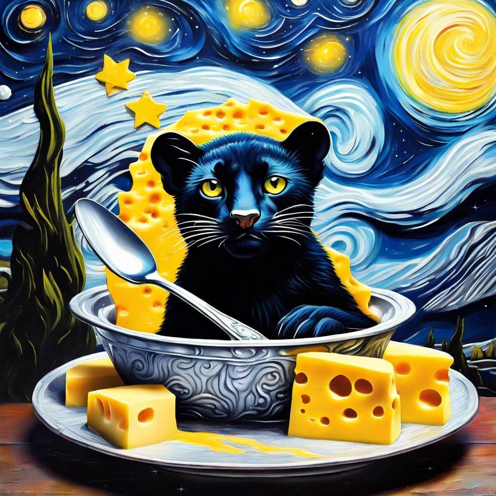 Bagheera in Cheese Moon Cradle: A Starry Night Homage