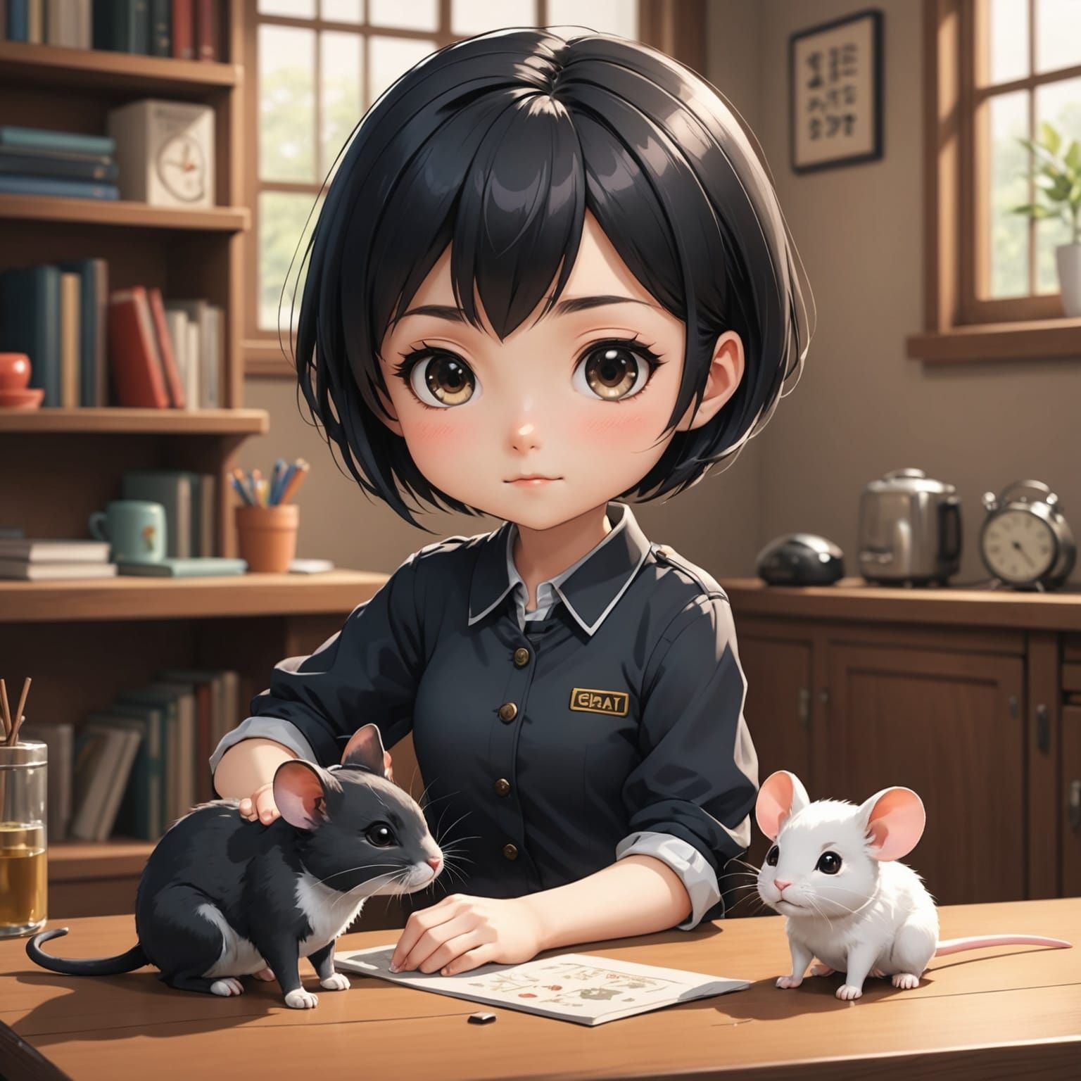 Anime Chibi Girl Petting a Mouse in UHD