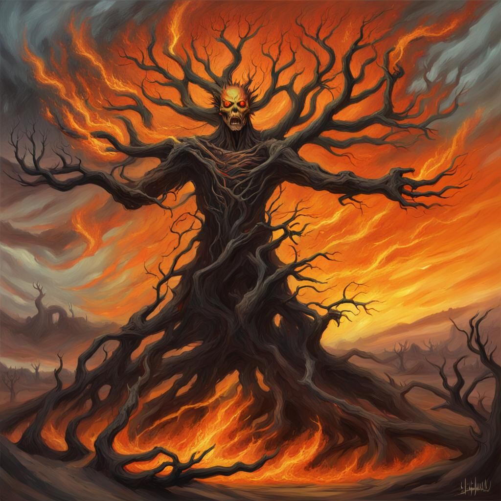 Dark Druid Summons Fire Magic in Wasteland