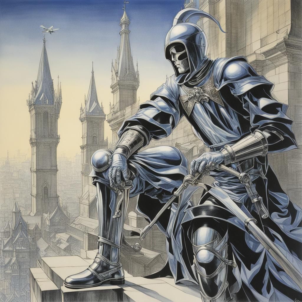 Futuristic Knight, Jester and Death in Metallic Style