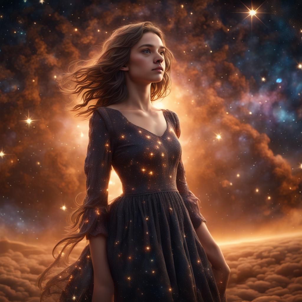 Girl in Star Dress Amidst Supernova