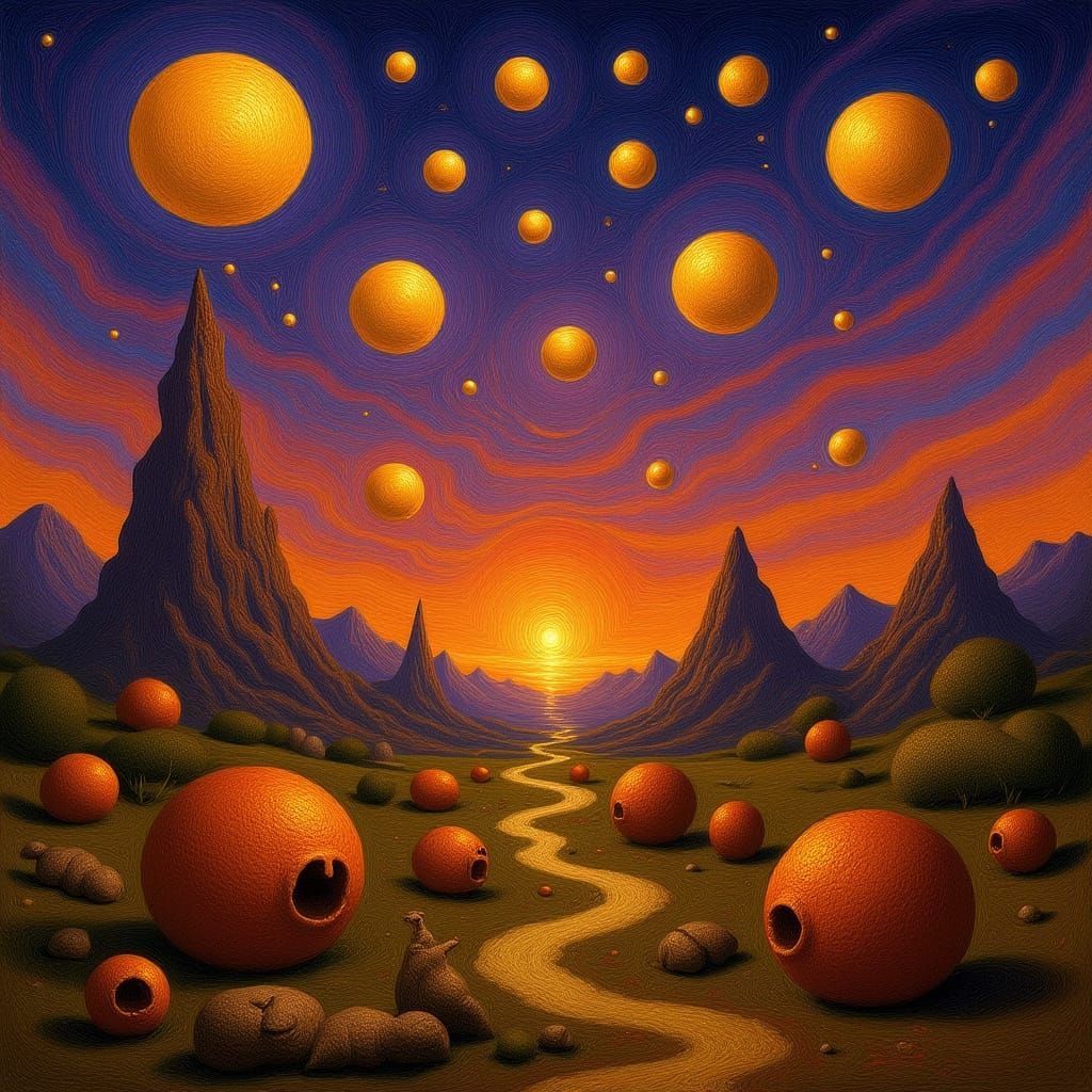 Cosmic Surreal Landscape in Impasto Style