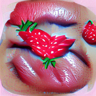 Glossy Strawberry Lips Digital Art