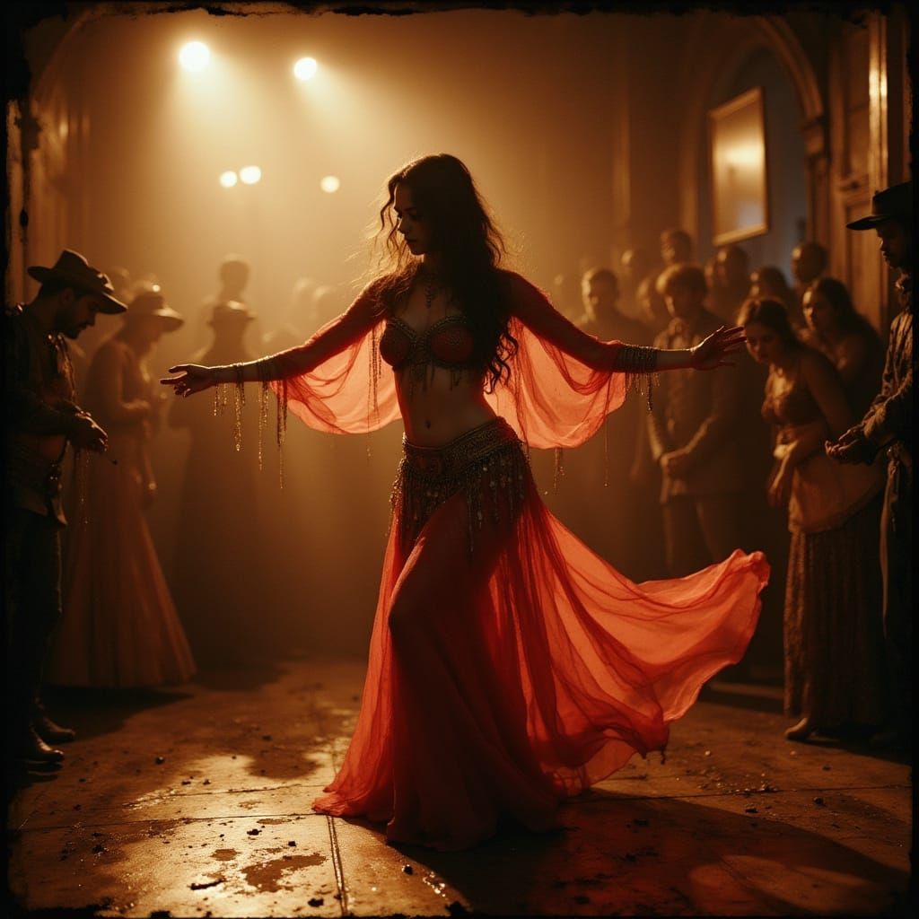 Cinematic Belly Dancer Performing Baladi in Dramatic Lightin...