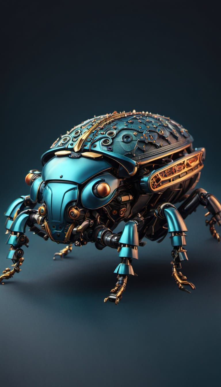 Elaborate Robotic Beetle with Ruffled Surface
