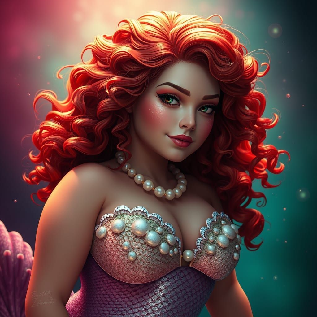 Chubby Mermaid Goddess in Vibrant Oceanic Hues