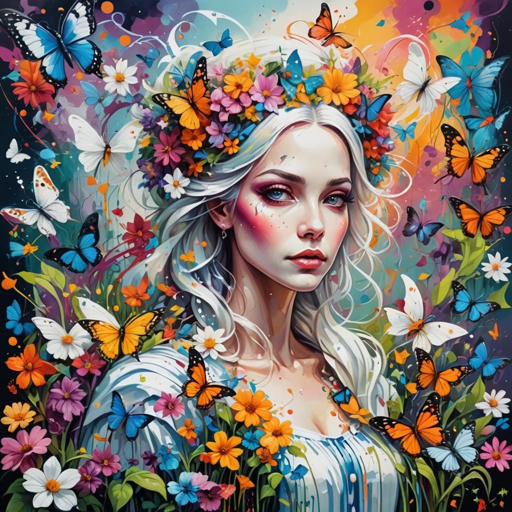 Graffiti Art Fairy Godmother in Colorful Garden