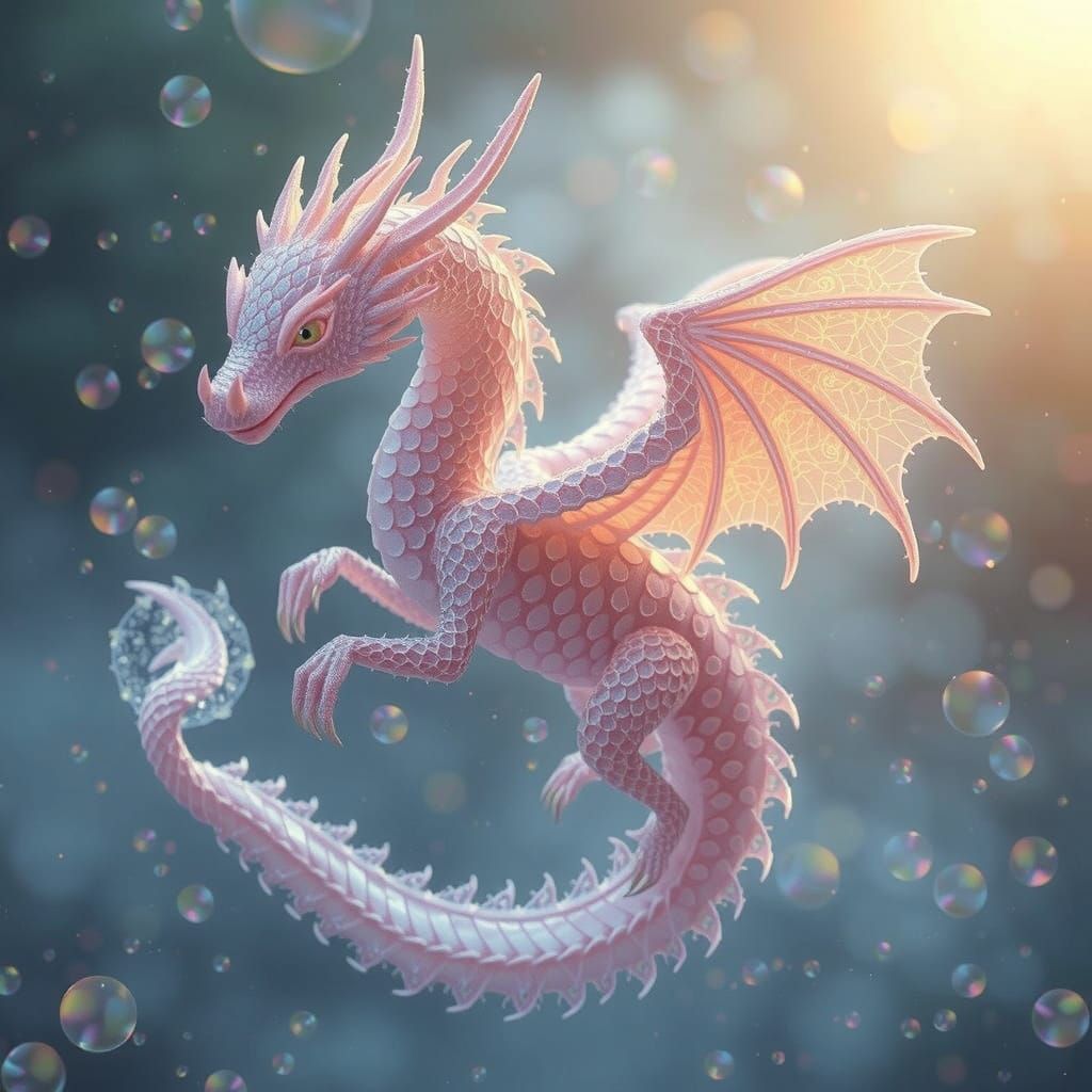 Ancient Soap-Dragon Guards Soap Bubbles in Whimsical Hues