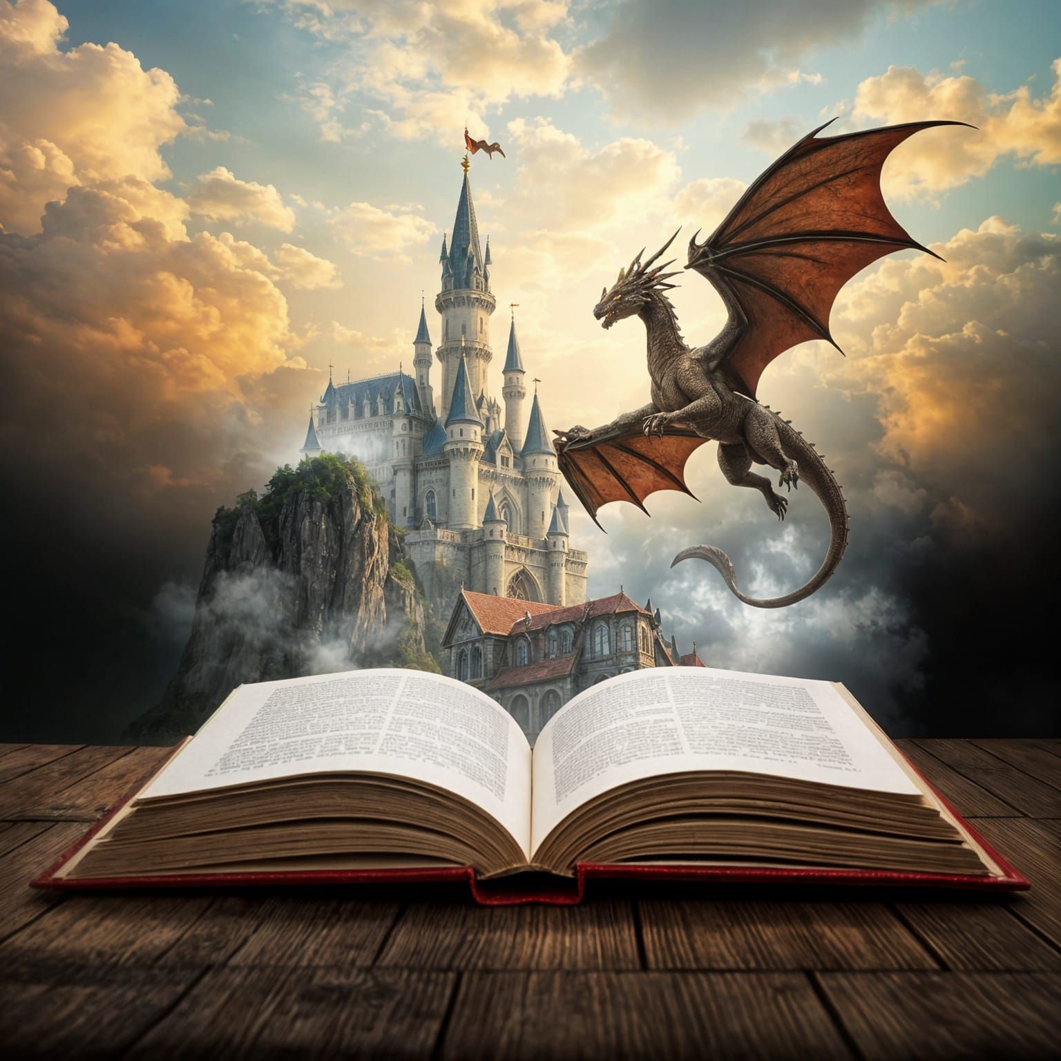 Fantasy Portal Opens Above Book Revealing Dragon