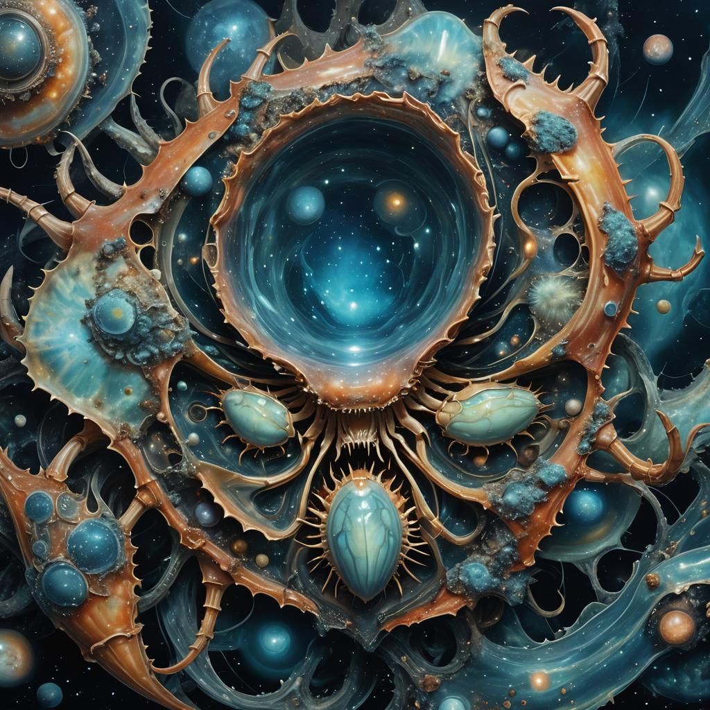 Cosmic Horror: Bioluminescent Crab Starship in Deep Space