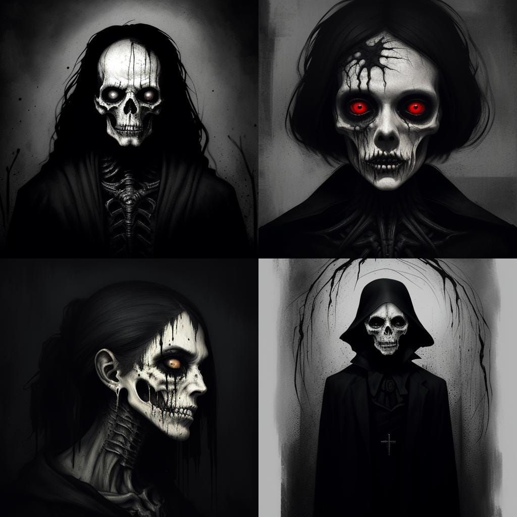 Emaciated Humanoid Figure in Intense Horror, Ink Splatter St...