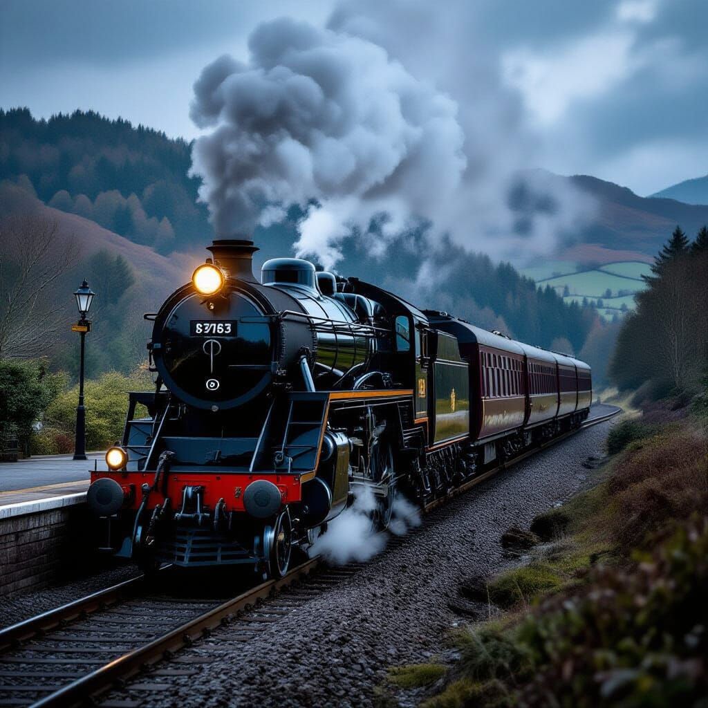 English Steam Train Arriving at Lakeland Station