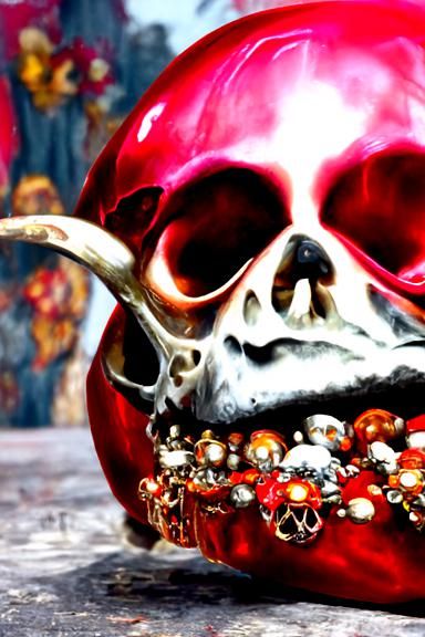 Ruby Crowned Skull in Hyperrealistic Style