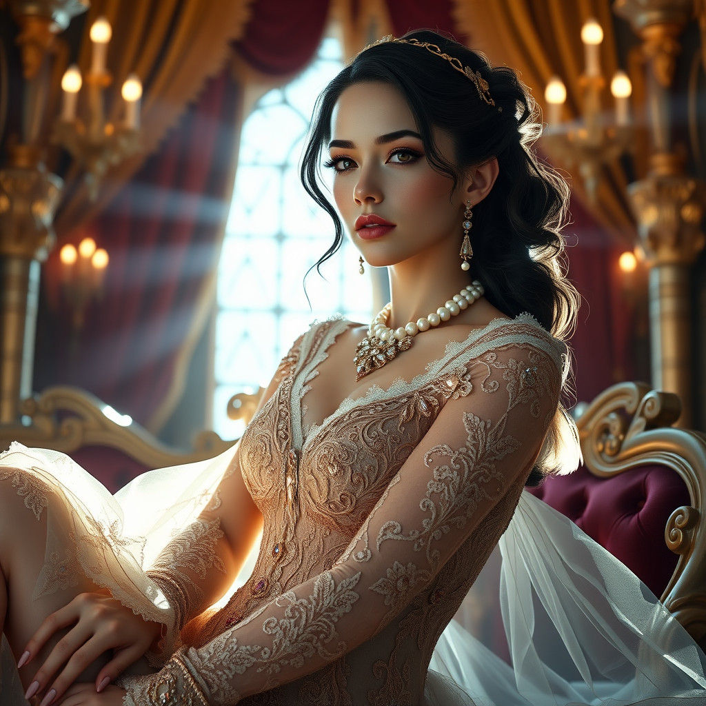 Baroque Woman in Lavish Gown, Digital Art