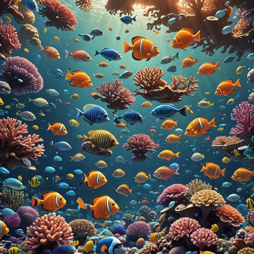 Colorful Coral Reef Scene in 3D Digital Art