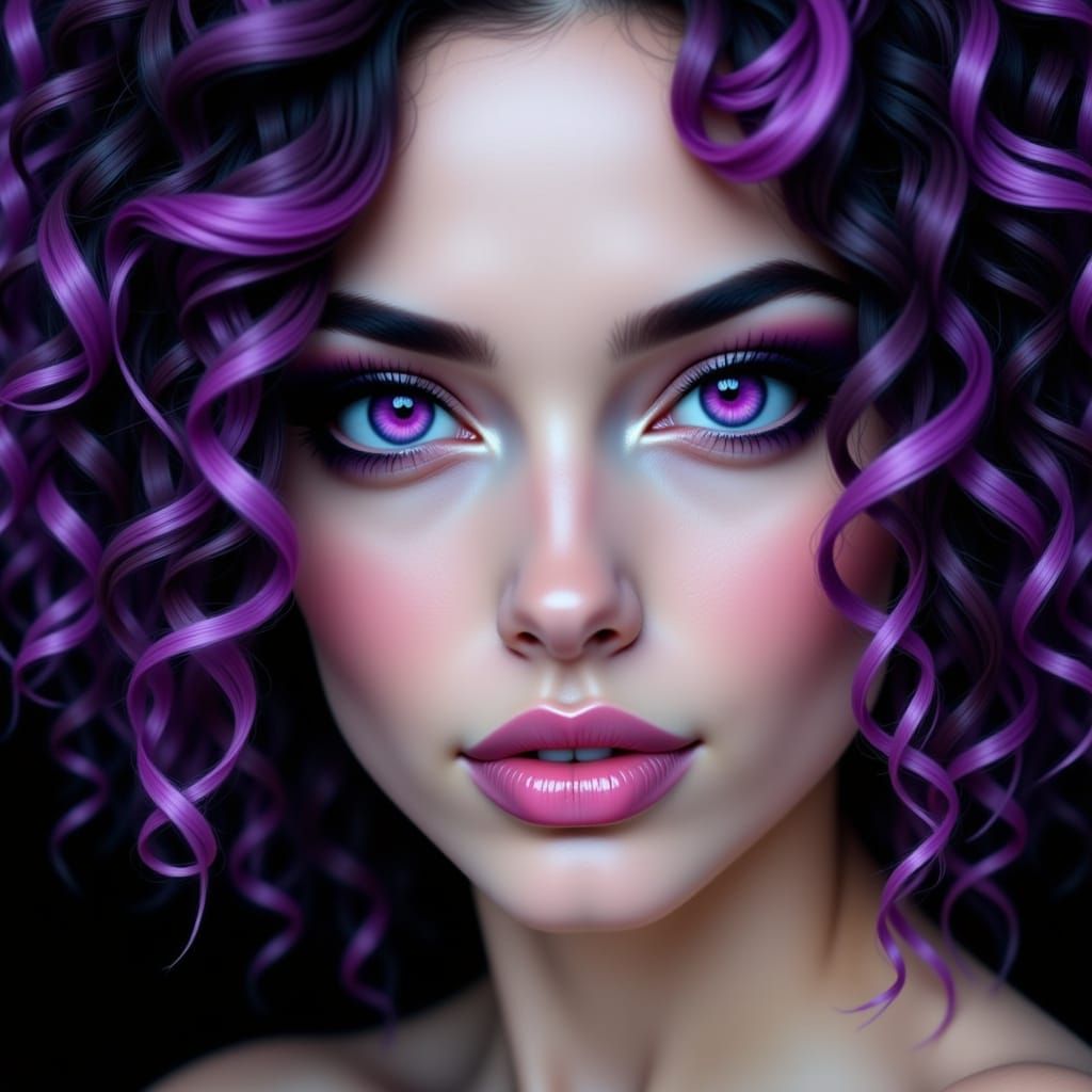 Glamorous Woman with Purple & Black Hair, Futuristic Style